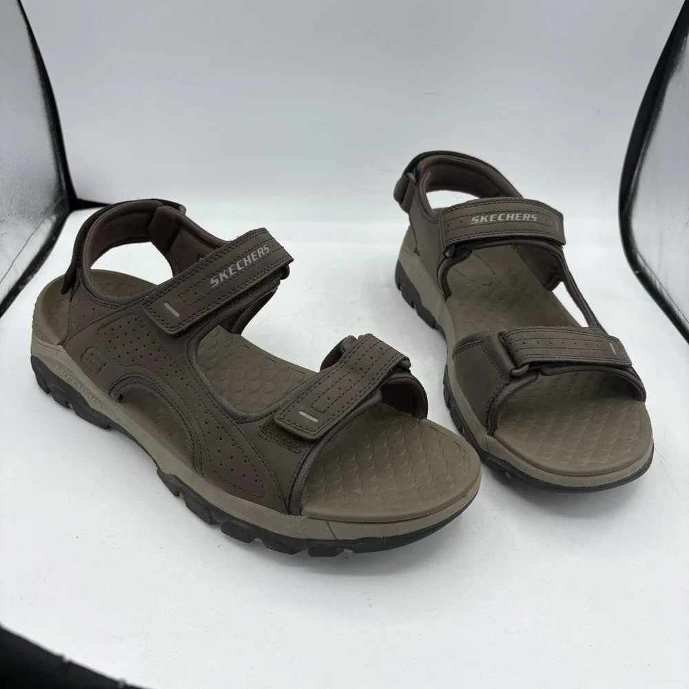 Skechers Sandals Mens Size 13 Relaxed Fit Luxe Foam Tresmen Garo Chocolate Brown